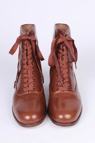 1910s / 1920s style everyday leather boot  - Brown - Britta