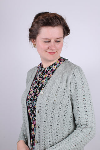 1930s style long cardigan / swagger jacket - Apple green - Isabel