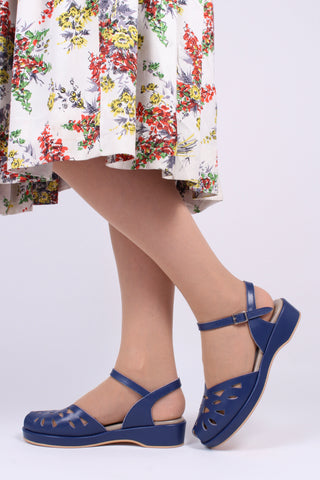 1940s / 50s summer wedge sandals - Navy blue- Sidse