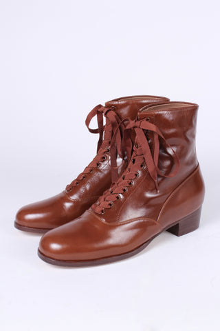 1910s / 1920s style everyday leather boot  - Brown - Britta