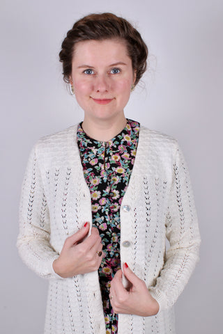 1930s style long cardigan / swagger jacket - Off-White - Isabel