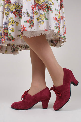 1940s pumps in suede with velvet laces - Burgundy red- Esther