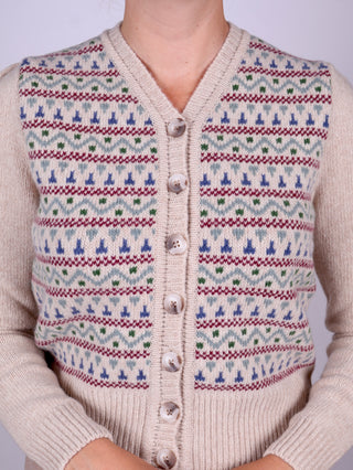 1940s vintage style cardigan - Merino - Cream with pattern - Rosemary