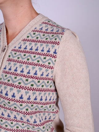 1940s vintage style cardigan - Merino - Cream with pattern - Rosemary