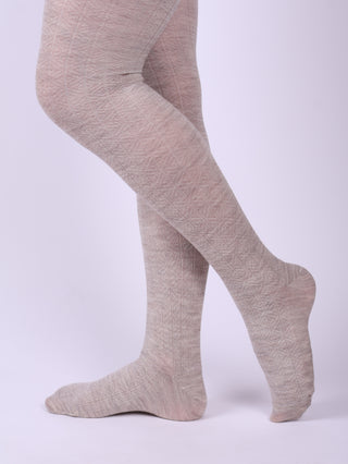 Wool tights - Cream / grey  melange - Anita