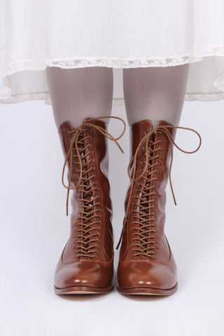 1910s Everyday Lace-up Boots - Cognac Brown - Ruth
