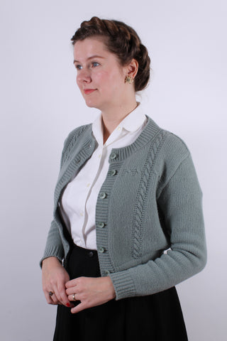 1940s vintage style cardigan - Merino - Dusty mint green - Vera