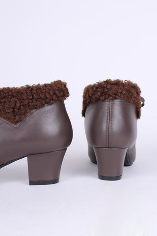 Soft 1940s /1950s booties with wool shearling - Dark Brown - Karin