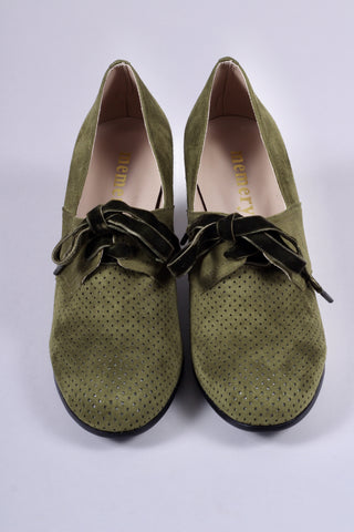 VEGAN shoes - 40s vintage style pumps with shoe lace - Green - Esther