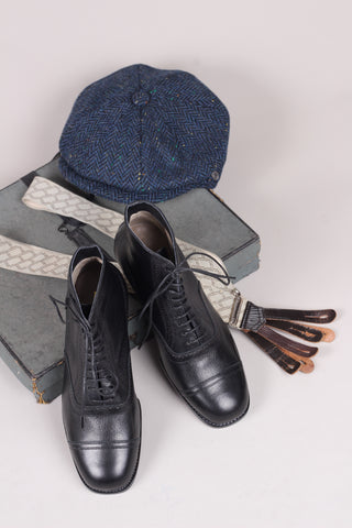 Men's late 20s / 30s style everyday leather ankle boot - Black - Tom