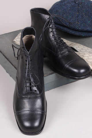 Men's late 20s / 30s style everyday leather ankle boot - Black - Tom