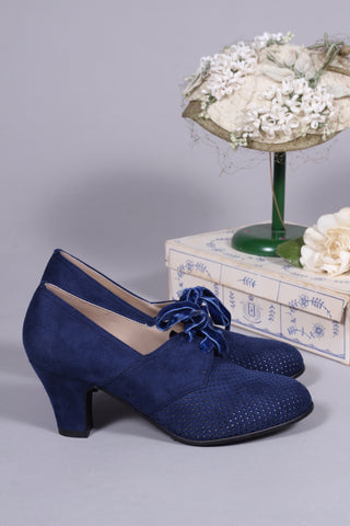 VEGAN shoes - 40s vintage style pumps with shoe lace - Navy Blue - Esther