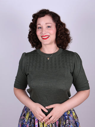 1940s / 1950s style short-sleeved pullover - Green - Sally
