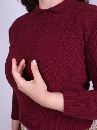 1940s vintage style pullover - Merino - Burgundy - Gertrud