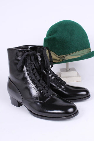 1910s / 1920s style everyday leather boot - Black - Britta - memery