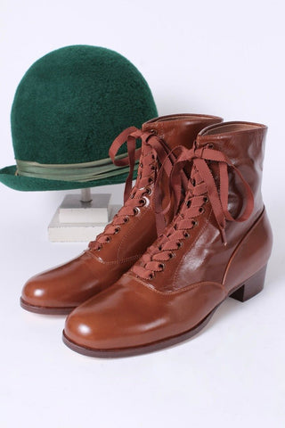 1910s / 1920s style everyday leather boot - Brown - Britta - memery