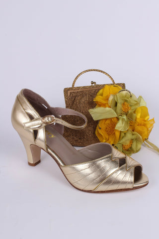 1930s evening shoes with peep toe - gold - Susan - memery