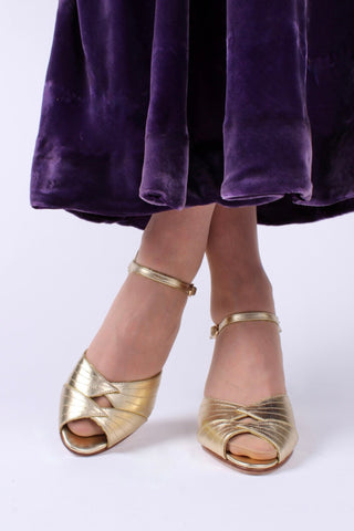 1930s evening shoes with peep toe - gold - Susan - memery