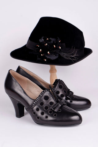 1930s pumps with decorations in suede - black - Stella - memery