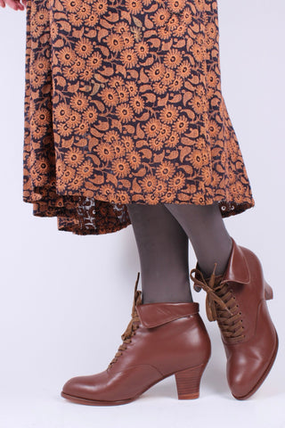 1930s style leather lace - up ankle boot - Brown - Betty - memery
