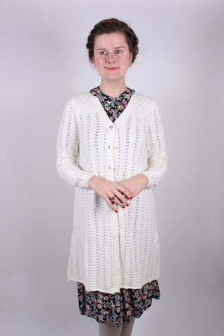 1930s style long cardigan / swagger jacket - Off - White - Isabel - memery