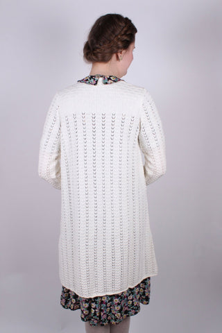 1930s style long cardigan / swagger jacket - Off - White - Isabel - memery