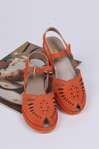 1940s / 50s suede wedge sandals - Apricot - Ella - memery