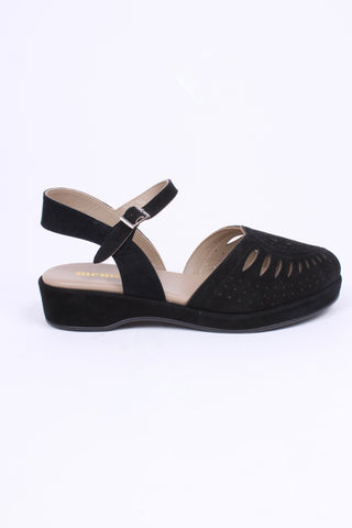 1940s / 50s suede wedge sandals - Black - Ella - memery