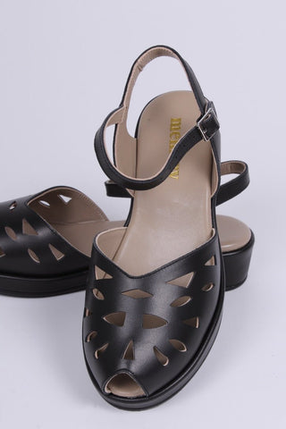 1940s / 50s summer wedge sandals - Black - Sidse - memery
