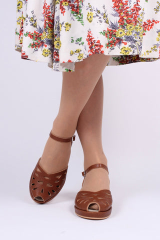 1940s / 50s summer wedge sandals - Brown - Sidse - memery
