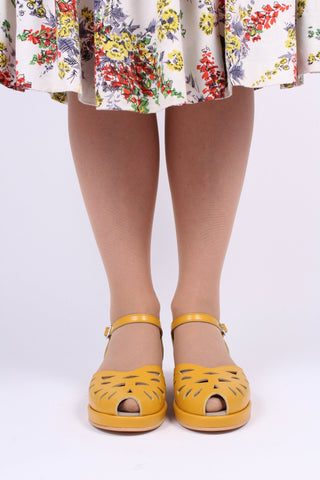 1940s / 50s summer wedge sandals - Mustard Yellow - Sidse - memery