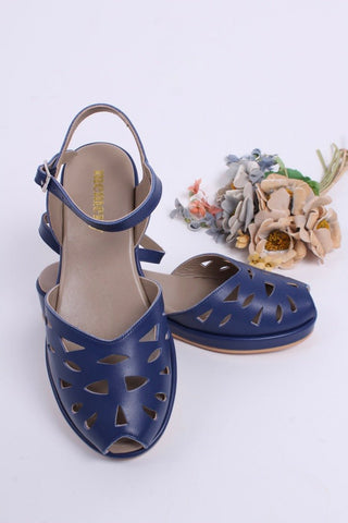1940s / 50s summer wedge sandals - Navy blue - Sidse - memery