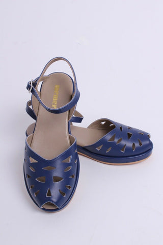 1940s / 50s summer wedge sandals - Navy blue - Sidse - memery