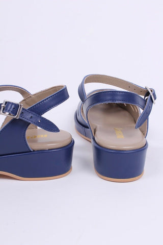 1940s / 50s summer wedge sandals - Navy blue - Sidse - memery
