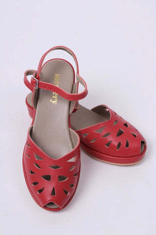 1940s / 50s summer wedge sandals - Red - Sidse - memery