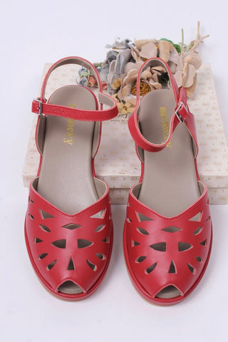 1940s / 50s summer wedge sandals - Red - Sidse - memery