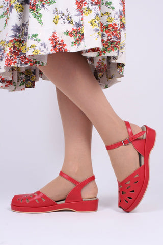 1940s / 50s summer wedge sandals - Red - Sidse - memery