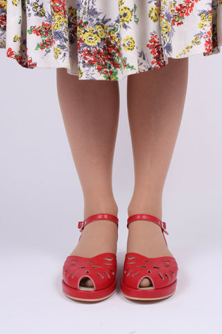 1940s / 50s summer wedge sandals - Red - Sidse - memery