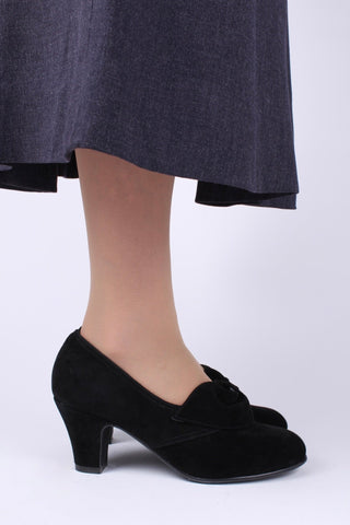 1940s style suede pumps with a rosette - Black - Luise - memery