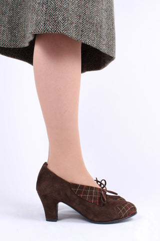 1940s Suede Pumps with Colored Trim – Brown – Edith - memery
