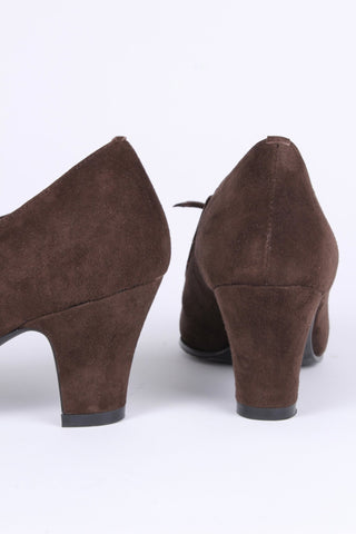 1940s Suede Pumps with Colored Trim – Brown – Edith - memery