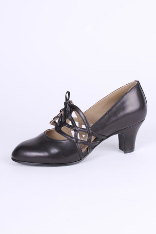 1930s everyday lace-up medium high heels - black - Eva