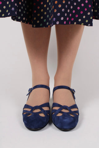 Everyday 1930s /1940s style suede sandals - Navy blue - Ida