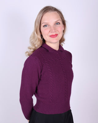 Feminine 1940s vintage style pullover with collar - Purple - Gertrud