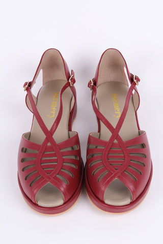 1940s style summer sandals /  wedges - Burgundy / maroon red - Katharine