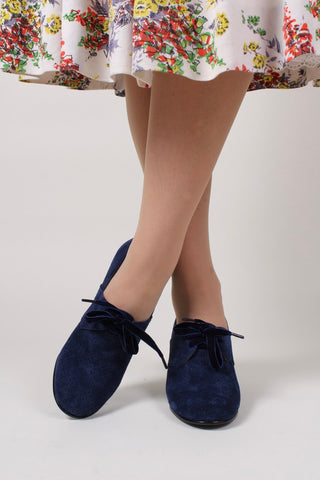 40's vintage style pumps in suede with lace - navy blue - Esther