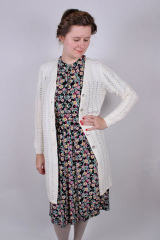 1930s style long cardigan / swagger jacket - Off-White - Isabel