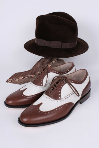 Men's 1930s-style spectator shoe - dark brown / off-white - Charles