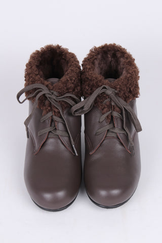 Soft 1940s /1950s style booties with fur - Dark Brown - Karin