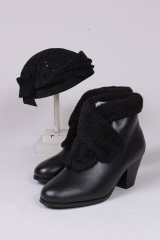 50s style pump booties with wool - Black - Maria - memery